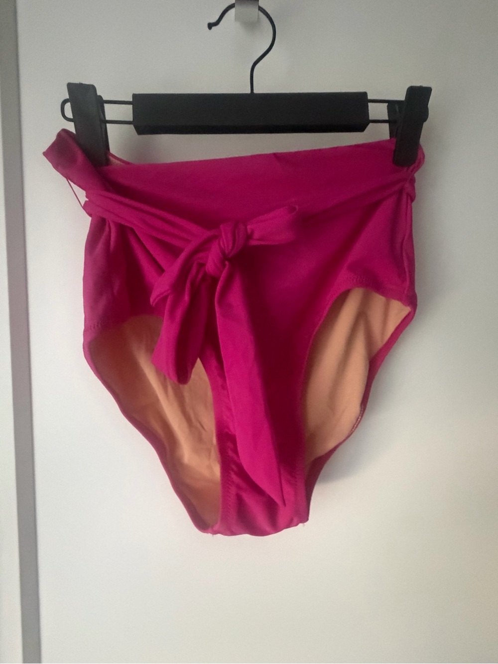 J. Crew High-Waist Bikini Bottom in Bright Pink with Front Tie - M